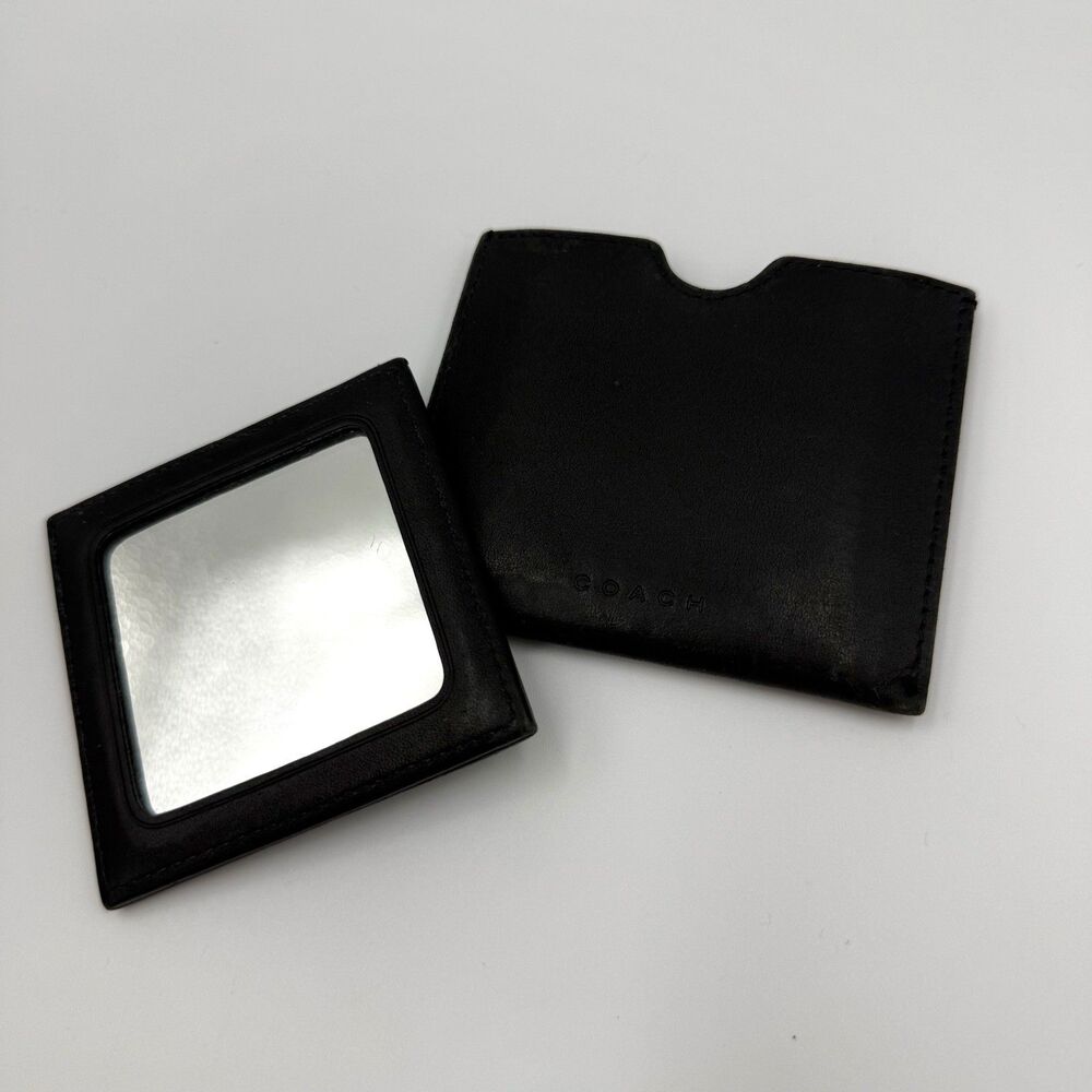 Vintage Coach Black Leather Compact Mirror Holder Sleeve w/ Mirror - Picture 2 of 9